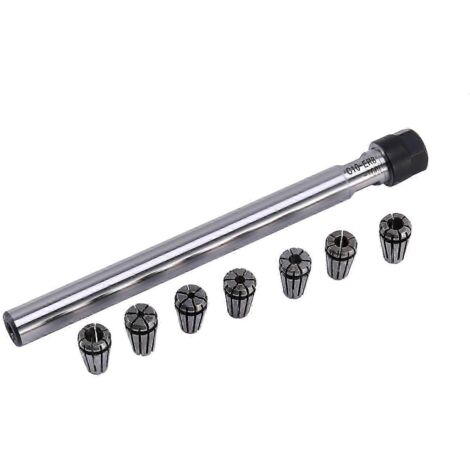 Porte-mandrin à pinces C10 Er8A 100L + jeu de 7 pinces à ressort de précision Er8, argent et noir