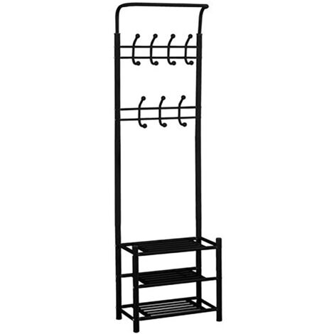 Porte-manteau à 2 niveaux de suspension et 3 étagères inférieures coloris noir - Longueur 51,5 x Hauteur 189 x Profondeur 30 cm