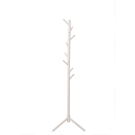 Porte-manteau à 8 crochets en bois coloris Blanc - Hauteur 172 x Largeur 48 cm