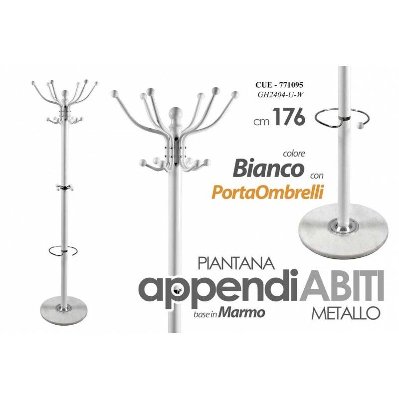 Argonauta - Porte-manteau autoportant en métal blanc avec porte-parapluie cm 176