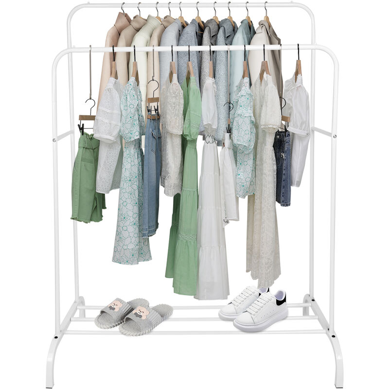 Haloyo - Porte-Manteau Autoportant, Porte-Manteau sur Roulettes, avec 2 Tringles à Vêtements, 145-125 x 110 x 54 cm, Blanc