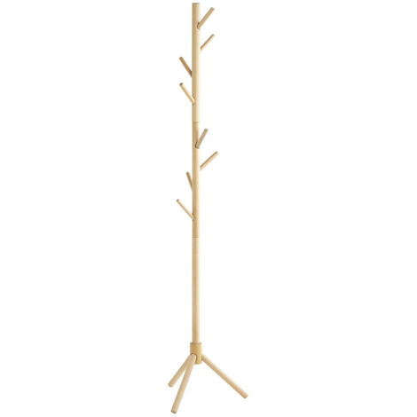 Porte-manteau avec 8 crochets en bois massif coloris naturel - diamètre 43 x hauteur 174 cm