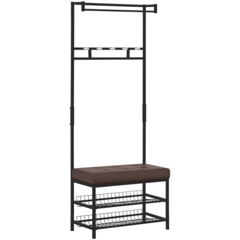 Porte-Manteau avec Banc Intégré - pour Entrée/Couloir - 2 Étagères à Chaussures - Métal - 72.5x35x180 cm entree