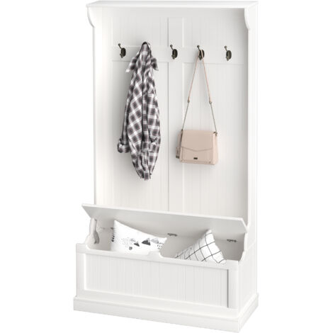 Porte-manteau avec étagère à chaussures, porte-manteau avec banc, porte-manteau d'entrée avec 5 crochets et espace de rangement, 96 x 34 x 179,7 cm, ivoire