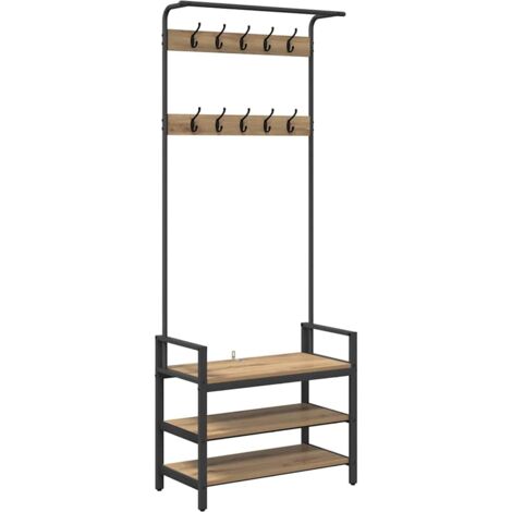 Porte-manteau avec étagère chêne artisanal 75 x 34 x 184 cm CFW151623