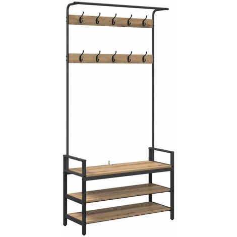 Porte-manteau avec étagère chêne artisanal 95 x 34 x 184 cm CFW456219