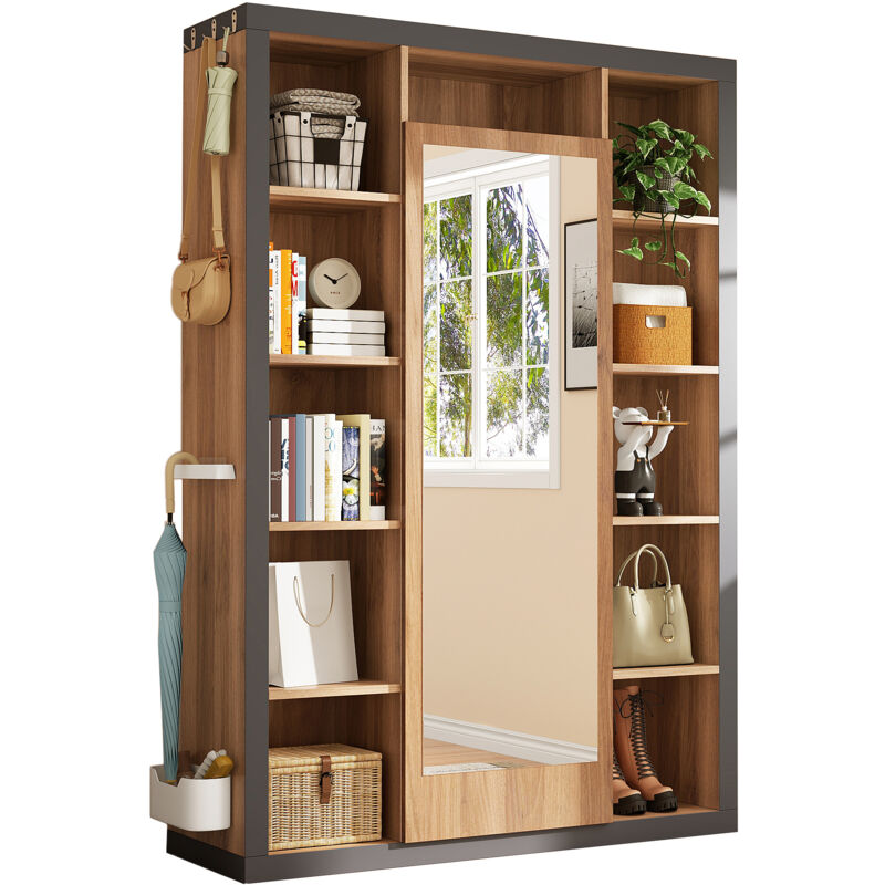 Redom - Porte-manteau avec miroir, armoire multifonctionnelle et vitrine, combinaison bibliothèque avec égouttoir, crochets et cintres
