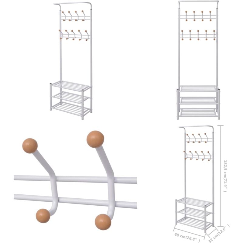 Vidaxl - Porte-manteau avec rangement de chaussures 68x32x182,5cm Blanc - portant - portants - Home & Living - Blanc