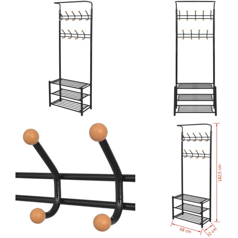 Vidaxl - Porte-manteau avec rangement pour chaussures 68x32x182,5cm Noir - portant - portants - Home & Living - Noir