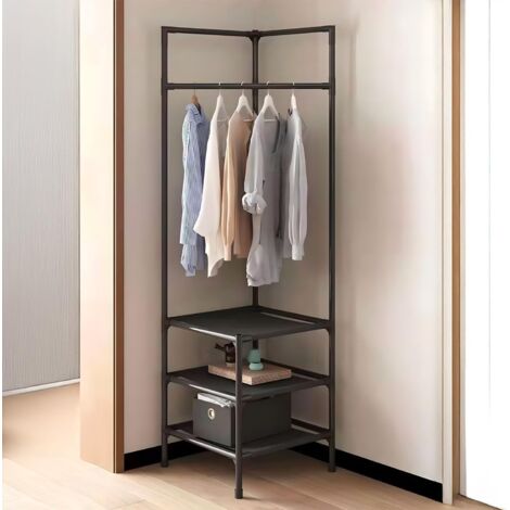 Porte-manteau d'angle avec 3 étagères - 180 x 45 x 45 cm, porte-manteau capacité 5 kg à étagère - Design peu encombrant pour vêtements, manteaux, chaussures et accessoires - Facile et rapide