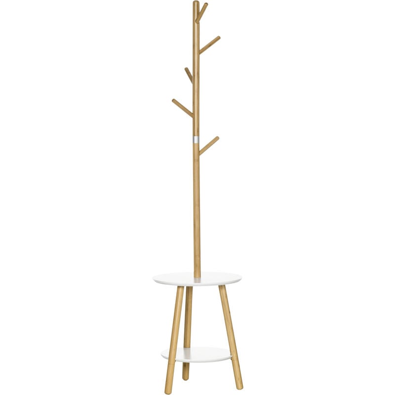 Homcom - Porte-manteau design scandinave branches 5 patères 2 étagères mdf blanc bois bambou verni