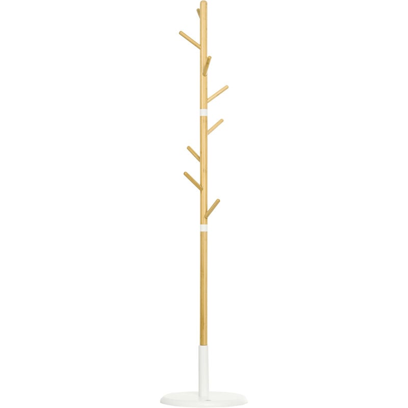 Homcom - Porte-manteau design scandinave branches 8 patères ø 37,8 x 175,6H cm piètement métal blanc bois bambou verni