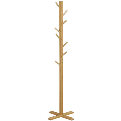 Porte-manteau en bambou naturel avec 8 crochets, structure solide design élégant et fonctionnel, parfait pour hall d'entrée et chambre à coucher