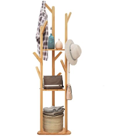 Porte Manteau en Bambou: Portant à Vêtements Solide avec 9 Crochets et Embase Stable Vestiaire Porte Manteau d'Entrée Charge max 15kg Idéal Pour Maison Chambre Salon - 155x36x36cm