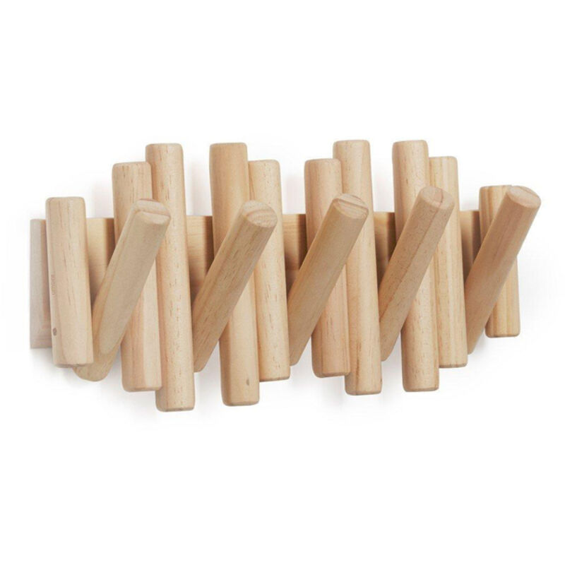 Porte manteau en bois de pin 5 crochets – Fixation murale – Support jusqu'à 2,25 kg par crochet – Finition naturelle – Umbra