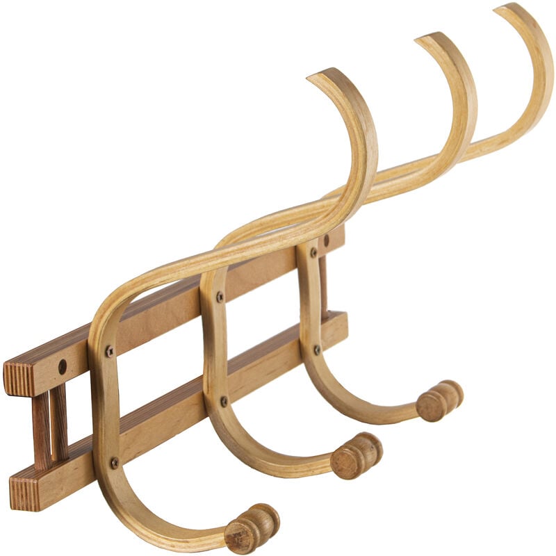 Fijalo - Portemanteau mural en bois 3 crochets naturel 45x21x30 cm, bois : bouleau+Alam