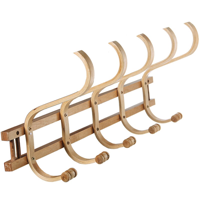 Fijalo - Portemanteau mural en bois 5 crochets naturel 72x21x30 cm, bois : bouleau/┴lam