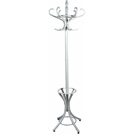 Porte-manteau en bois blanc porte-parapluie avec 6 crochets double 184cm MED05084