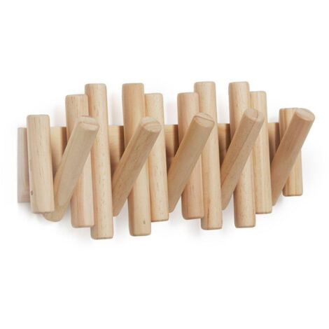 Porte manteau en bois de pin 5 crochets – Fixation murale – Support jusqu'à 2,25 kg par crochet – Finition naturelle – Umbra