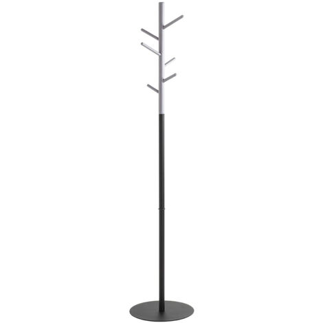 Porte-manteau en bois massif coloris gris mat et métal noir -diamètre 36 x hauteur 175 cm