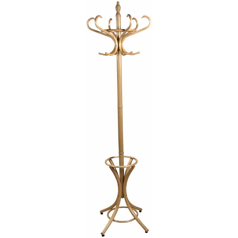 Décoshop26 - Porte-manteau en bois nature porte-parapluie avec 6 crochets double 184cm MED05083