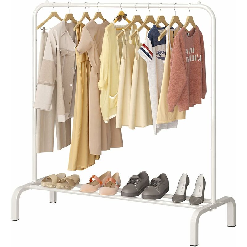 Skecten - Porte Manteau en Métal, Porte-Vêtements avec Êtagère de Rangement Multifonctionnel Autoportante, 110x150x40cm, Blanc