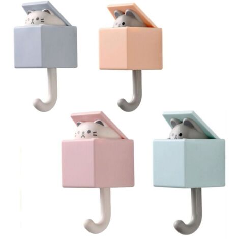 Porte Manteau Enfant Mural,4 Pièces Crochets Adhesif Muraux pour Animaux Mignon Crochet Créatif pour Manteau Cat Hook Rétractables pour Patere Enfant Décoration Murale Sans Perçage