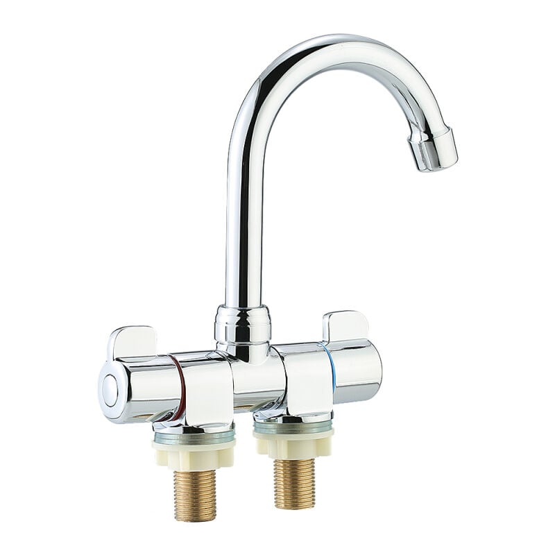 Erhope - Robinet de cuisine pliable pour camping-car, rotatif à deux poignées, montage mural ou sur pont, mitigeur d'eau chaude et froide pour