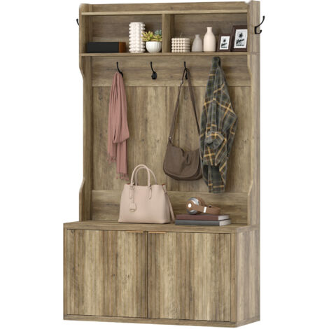 Porte-manteau et rangement à chaussures 4 en 1, modèle moderne avec étagère ouverte, idéal pour l'entrée, le couloir ou la chambre, 100 x 38 x 172 cm, chêne.
