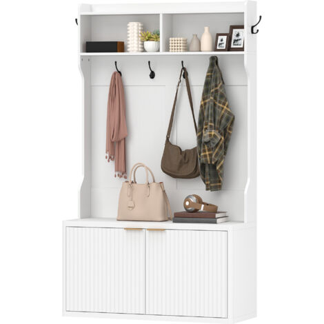 Porte-manteau et rangement à chaussures 4 en 1, porte-manteau moderne avec étagère ouverte pour couloir, entrée, chambre, 100 x 38 x 172 cm, blanc