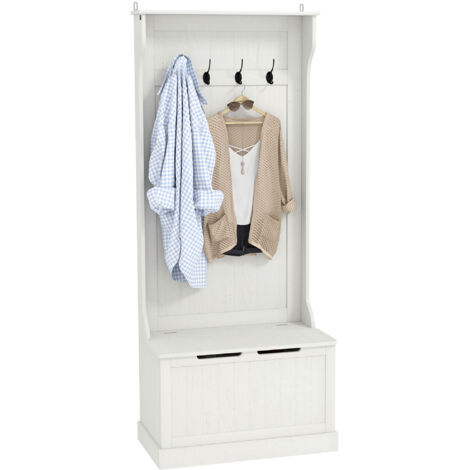 Porte-manteau étagère à chaussures avec banc de rangement 4 crochets style moderne 71,5x39,5x170 cm blanc