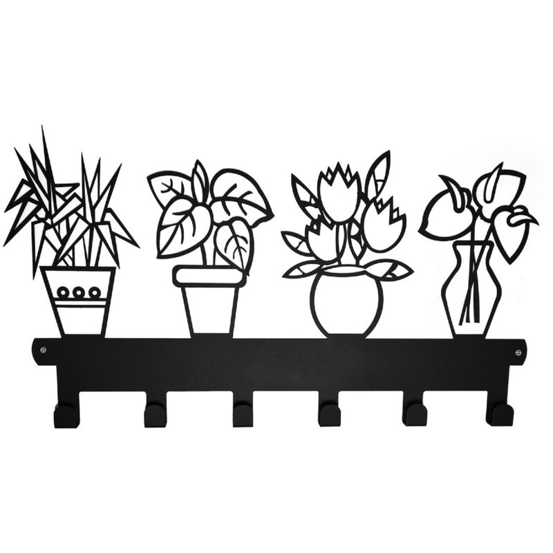 Epikasa - Porte-Manteau Murale Fleur 14, Métal, Noir, 65x1,5x40 cm