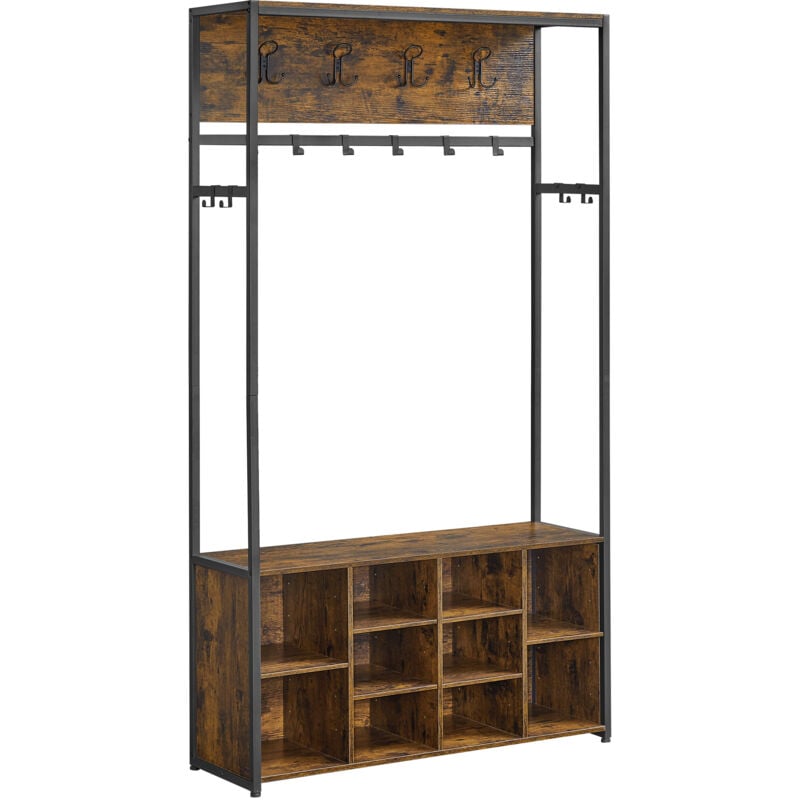 Vasagle - Porte-Manteau, Meuble d'Entrée, avec Étagères à Chaussures, Étagères Réglables, Compartiments Ouverts, Style Industriel, pour Entrée,