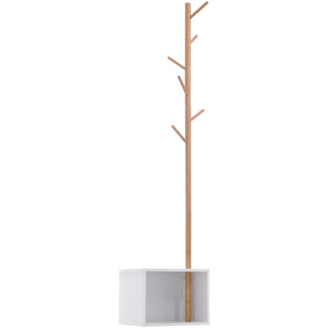 Porte-manteau moderne en forme d'arbre avec rangement pour chaussures, 6 crochets pour suspendre vêtements, sacs, couloir, entrée, 40 x 30 x 180 cm