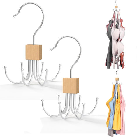 Porte-manteau multifonctionnel à 6 crochets - Rotation à 360°-Pour vêtements, foulards, ceintures, cravates-Couleur bois-Lot de 2