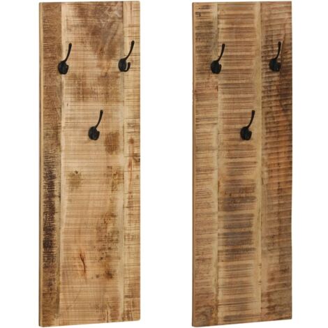 Porte-manteau mural 2 pcs Bois de manguier massif 36x110x3 cm
