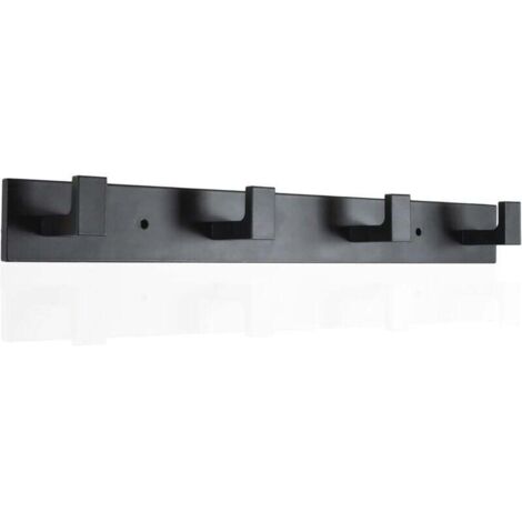 Porte Manteau Mural 4 Crochets Acier Inoxydable Robuste Noir Brillant