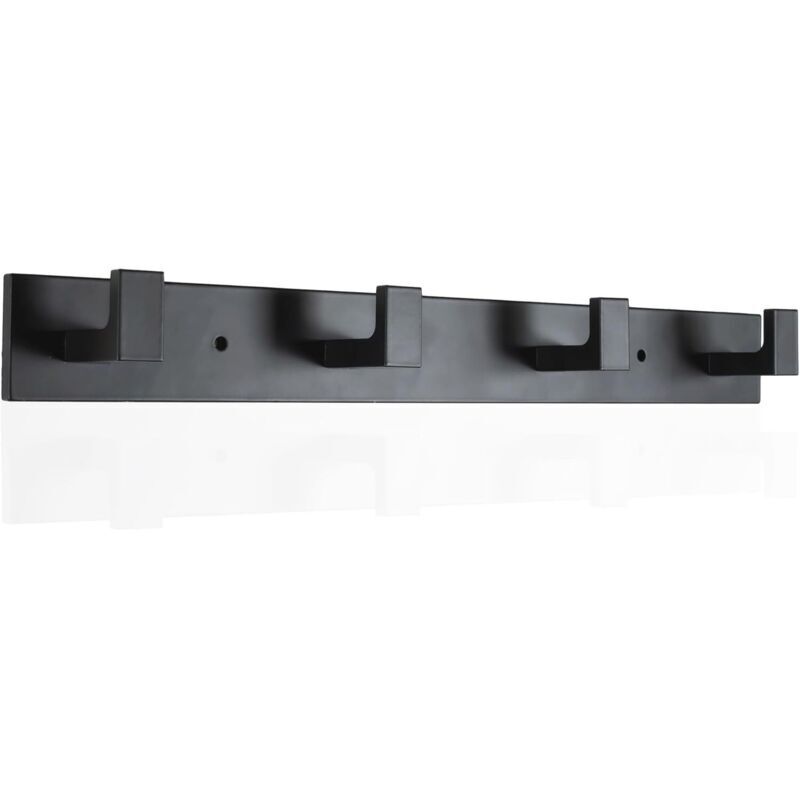 Porte-manteau mural, 4 crochets muraux, porte-manteau mural en acier inoxydable, porte-manteau mural robuste avec crochets (noir brillant, 4 crochets)