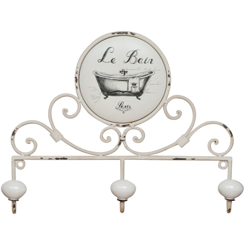 Biscottini - Porte-manteau mural 5 crochets à boutons Cintre mural en fer forgé et porcelaine Porte-serviettes salle de bain cuisine Cintre