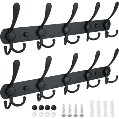 Porte Manteau Mural 5 Crochets Métal Robuste pour Entrée Vestiaire Noir Mat Pack de 2