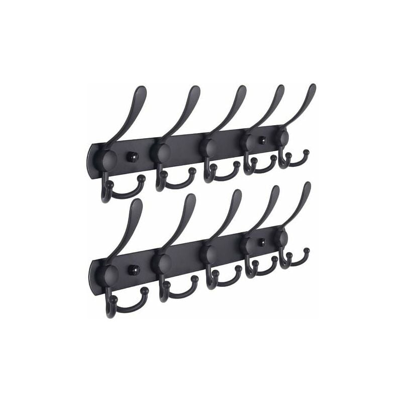 Forehill - Porte-manteau mural - 5 crochets triples, robustes, acier inoxydable, rail de crochet en métal pour porte-manteau, porte-serviettes,