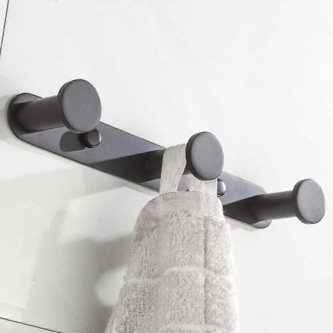 Porte-manteau mural avec 3 crochets en acier inoxydable pour manteau, serviette, chapeau, noir
