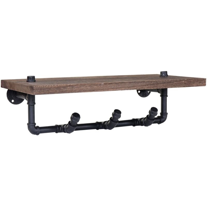 Décoshop26 - Porte-manteau mural avec 3 crochets et étagère design industriel marron 040000980