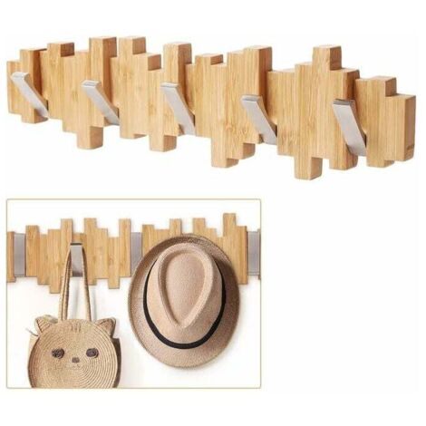 Porte-manteau mural avec 5 crochets pliables, crochets en bois massif pour chambre, salle de bain, cuisine, pour suspendre foulards, sacs à main, serviettes et chapeaux