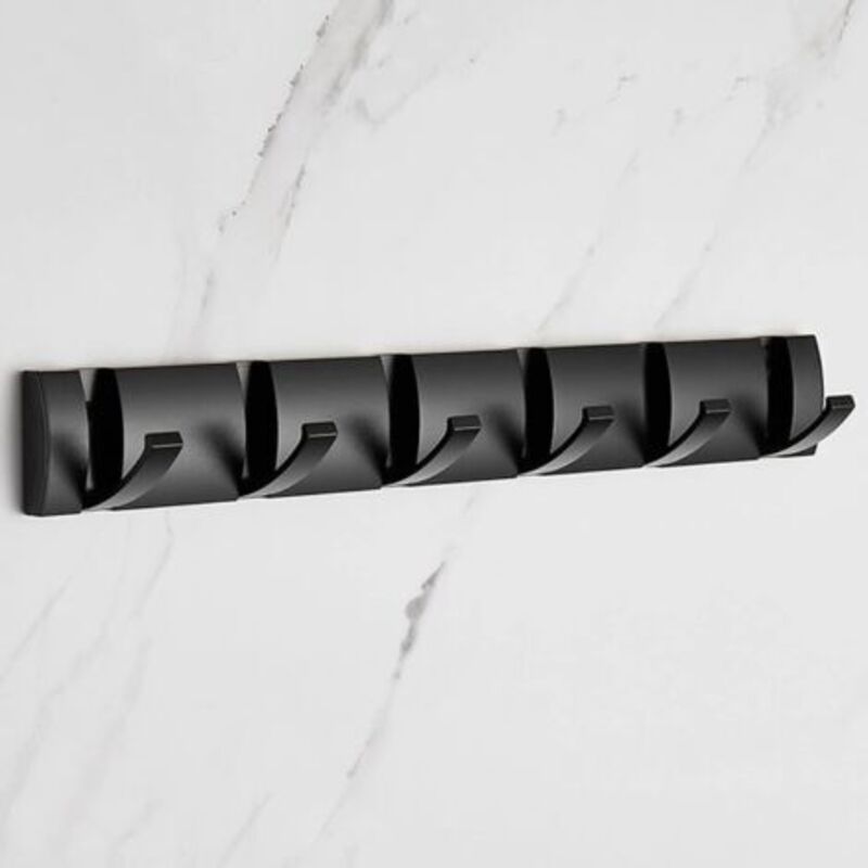 Ccykxa - Porte Manteau Mural avec 6 Crochets, Porte Manteau Salle de Bain Pliant Moderne Noir, Porte Serviettes peu Encombrants pour Suspendre