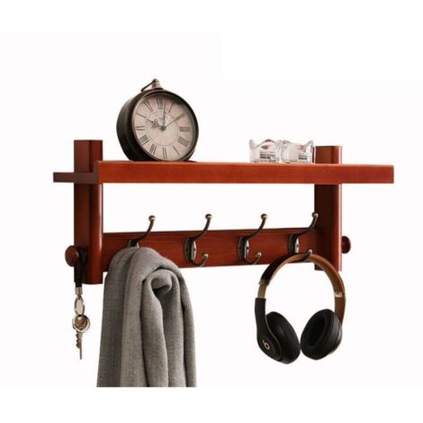 Porte-manteau mural avec étagère, 69cm Étagère Porte-Serviette, 4 crochets Meuble Entrée, pour salle de bain, chambre à coucher, cuisine, salon, vestiaire