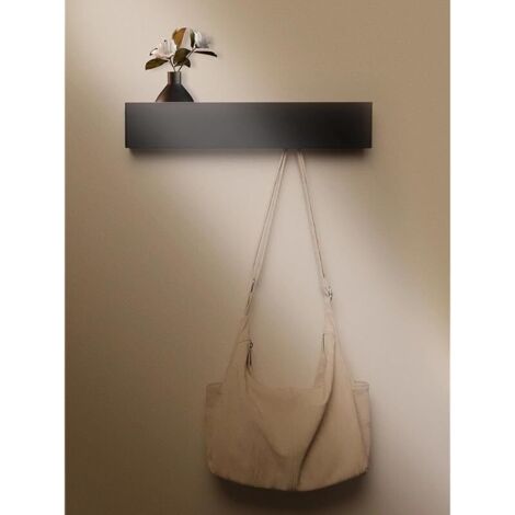 Porte-manteau mural avec étagère, crochet mural avec 5 crochets dissimulés, porte-serviettes mural pour chambre, entrée, couloir, salle de bain - Noir