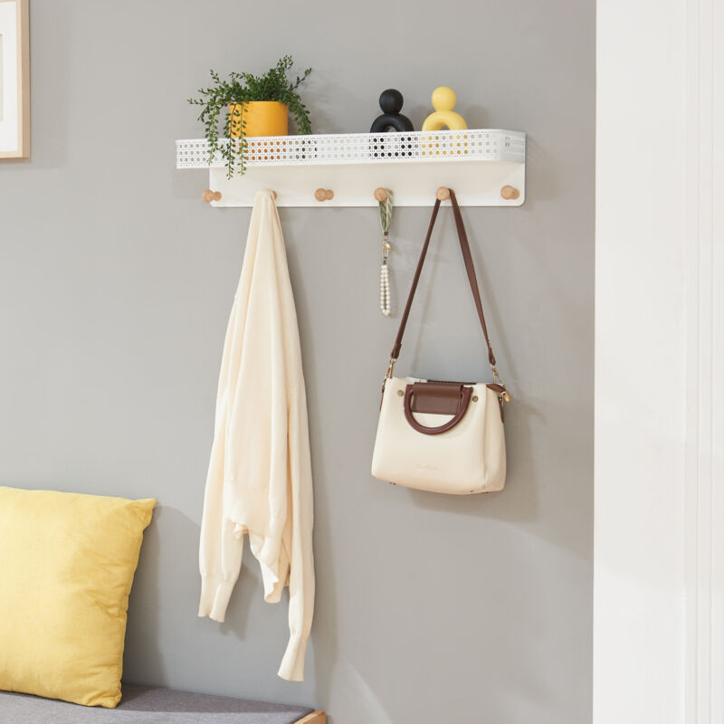 Porte-manteau mural avec étagère Jäller 60 x 14 x 12 cm blanc [en.casa]