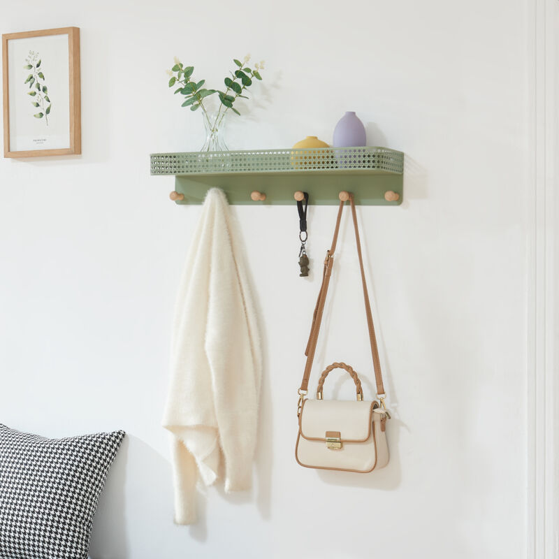 Porte-manteau mural avec étagère Jäller 60 x 14 x 12 cm vert [en.casa]