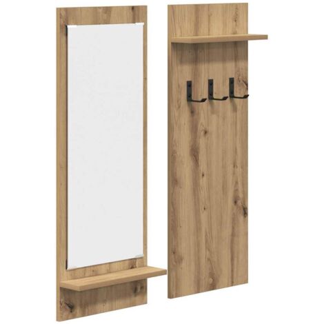 Porte-manteau mural avec miroir chêne artisanal 70 x 10 x 90 cm CFW124713